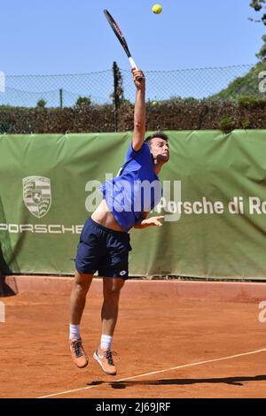 Rome, Italy. 29th Apr, 2022. Ergi Kirkin (TUR) during the quarter-finals at the ATP Challenger Roma Open 2022, tennis tournament on April 29, 2022 at Garden Tennis Club in Rome, Italy Credit: Independent Photo Agency Srl/Alamy Live News Stock Photo