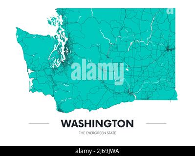 Detailed Washington state map, highly detailed territory and road plan, vector illustration Stock Vector
