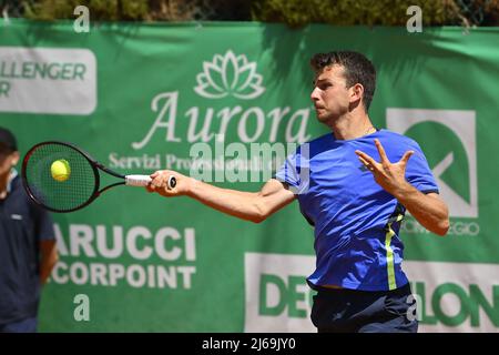 Rome, Italy. 29th Apr, 2022. Ergi Kirkin (TUR) during the quarter-finals at the ATP Challenger Roma Open 2022, tennis tournament on April 29, 2022 at Garden Tennis Club in Rome, Italy Credit: Live Media Publishing Group/Alamy Live News Stock Photo