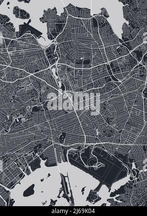 Detailed borough map of Queens New York city, color vector city street plan, printable travel ...