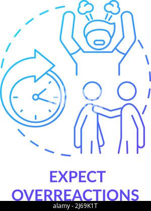 Expect overreactions blue gradient concept icon Stock Vector
