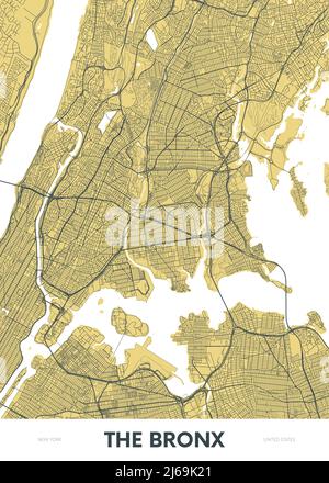 Detailed borough map of The Bronx New York city, color vector city street plan, printable travel poster or postcard Stock Vector