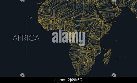 Polygonal map of the African continent with nodes linked by lines, vector global network concept poster, abstract illustration Stock Vector