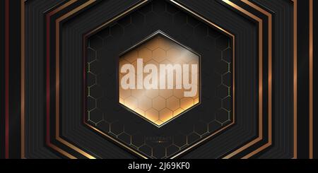 Abstract luxury hexagonal black and gold background Stock Vector