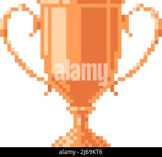 Winner trophy award. Goblet pixel art icon. Sports competitions. Game tournament emblem. Bronze cup. Game assets. Isolated abstract vector illustratio Stock Vector