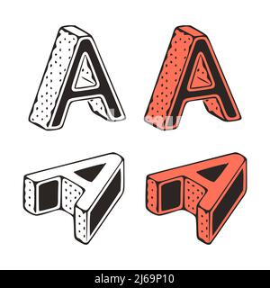 Isometric letter a doodle vector illustration on white background. Stylized letters clip art. Stock Vector