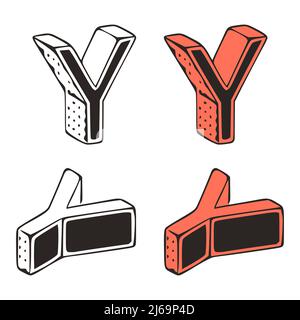 Isometric letter y doodle vector illustration on white background. Stylized letters clip art. Stock Vector