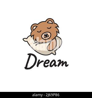 Cute Bear Sleeping With Pillow Cartoon Vector Icon Illustration. Stock Vector