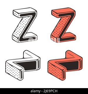 Isometric letter z doodle vector illustration on white background. Stylized letters clip art. Stock Vector