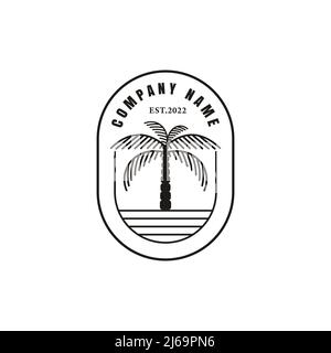 Beach palm tree vintage logo vector design template Stock Vector