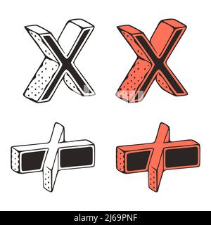 Isometric letter x doodle vector illustration on white background. Stylized letters clip art. Stock Vector