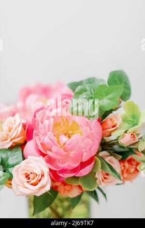 close up of large pink peony Stock Photo