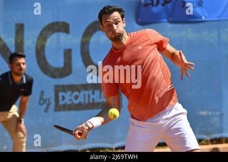 Rome, Italy. 29th Apr, 2022. Quentin Halys (FRA) during the quarter-finals at the ATP Challenger Roma Open 2022, tennis tournament on April 29, 2022 at Garden Tennis Club in Rome, Italy Credit: Live Media Publishing Group/Alamy Live News Stock Photo