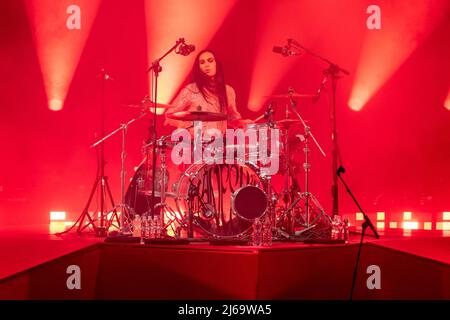 Verona, Italy. 28 April, 2022. Picture shows Maneskin band during the performs at Arena di Verona Credit: Roberto Tommasini/Alamy Live News Stock Photo