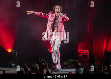 Verona, Italy. 28 April, 2022. Picture shows Maneskin band during the performs at Arena di Verona Credit: Roberto Tommasini/Alamy Live News Stock Photo