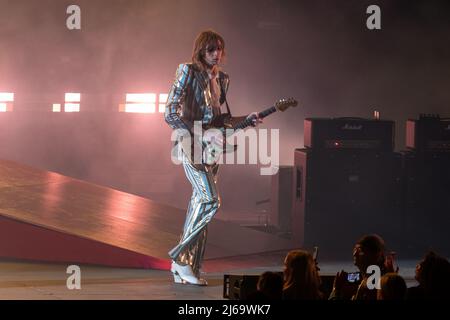 Verona, Italy. 28 April, 2022. Picture shows Maneskin band during the performs at Arena di Verona Credit: Roberto Tommasini/Alamy Live News Stock Photo