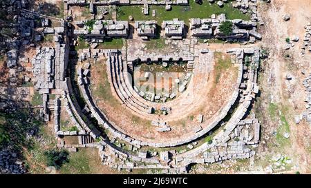 Ptolemais. Cyrenaica. Libya. View of the Odeon, which was a mini theatre or bouleuterion dating from the Hellenistic era Stock Photo