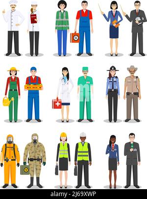 People occupation characters set in flat style isolated on white background. Flat vector icons on white background. Templates for infographic, sites, Stock Vector