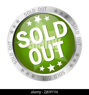 round colored button with banner and text sold out Stock Vector