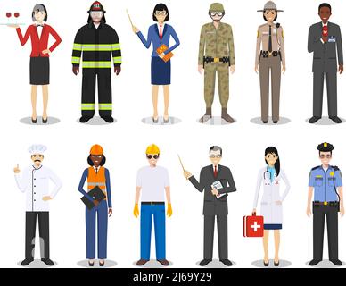 People occupation characters set in flat style isolated on white background. Flat vector icons on white background. Templates for infographic, sites, Stock Vector