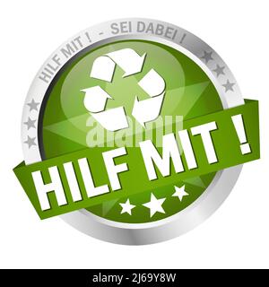 EPS 10 vector with round colored button with banner and text help (in german) Stock Vector