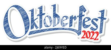 eps vector illustration blue and white header with scribble pattern and text Oktoberfest 2022 Stock Vector