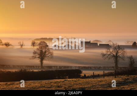 Early morning mist in the Vale of York at Crayke North Yorkshire Stock Photo