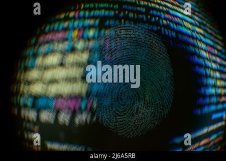 Nice fingerprint on the crumpled background of the code. Abstract computer script code. Software developer code. Stock Photo