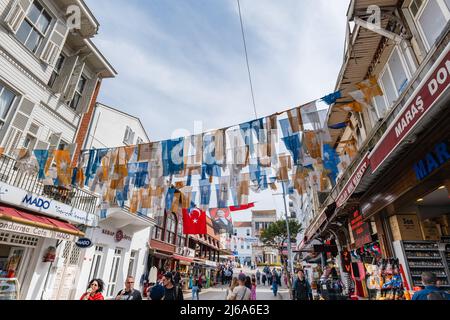 Princes Island, Turkey - April 2022: Streets near the Market square in Buyukada, the biggest island of the Princes' Islands near Istanbul Stock Photo