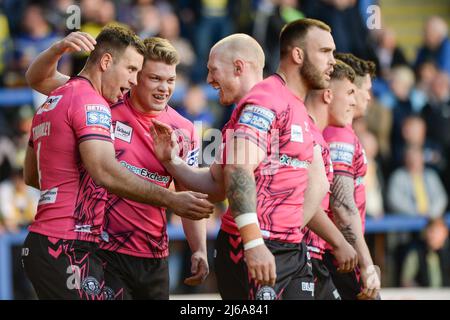 Warrington, UK. 29th Apr, 2022. Warrington, England -29th April 2022 - Iain Thornley of Wigan Warriors celebrates try. Rugby League Betfred Super League Round 10 Warrington Wolves vs Wigan Warriors at Halliwell Jones Stadium, Warrington, UK  Dean Williams Credit: Dean Williams/Alamy Live News Stock Photo