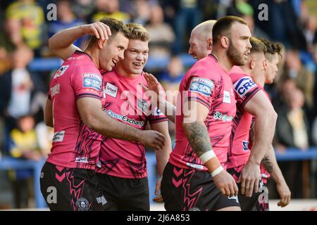 Warrington, UK. 29th Apr, 2022. Warrington, England -29th April 2022 - Iain Thornley of Wigan Warriors celebrates try. Rugby League Betfred Super League Round 10 Warrington Wolves vs Wigan Warriors at Halliwell Jones Stadium, Warrington, UK  Dean Williams Credit: Dean Williams/Alamy Live News Stock Photo