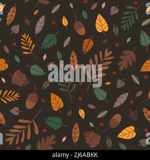 Autumn leaves pattern - dark Stock Vector