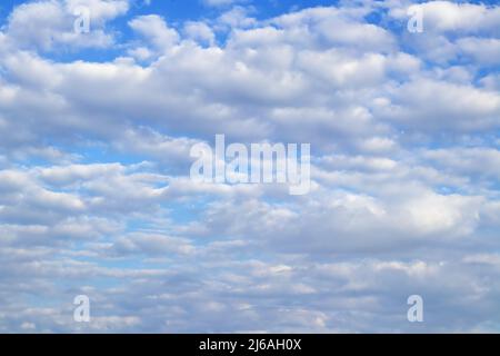 White clouds in the blue sky. Plain cloudy day. Stock Photo
