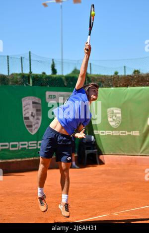 Rome, Italy. 29th Apr, 2022. Ergi Kirkin (TUR) during the quarter-finals at the ATP Challenger Roma Open 2022, tennis tournament on April 29, 2022 at Garden Tennis Club in Rome, Italy (Photo by Domenico Cippitelli/Pacific Press) Credit: Pacific Press Media Production Corp./Alamy Live News Stock Photo