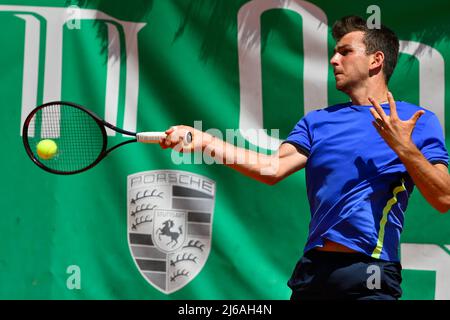 Rome, Italy. 29th Apr, 2022. Ergi Kirkin (TUR) during the quarter-finals at the ATP Challenger Roma Open 2022, tennis tournament on April 29, 2022 at Garden Tennis Club in Rome, Italy (Photo by Domenico Cippitelli/Pacific Press) Credit: Pacific Press Media Production Corp./Alamy Live News Stock Photo