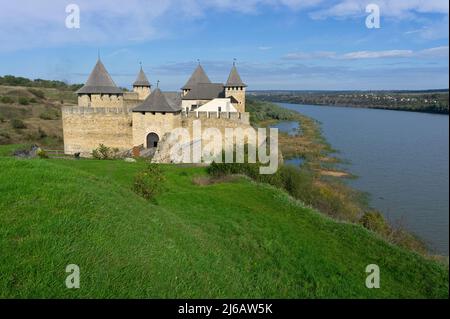 The Khotyn Fortress is a fortification complex located on the right bank of the Dniester River in Khotyn; Chernivtsi Oblast (province) of western Ukra Stock Photo