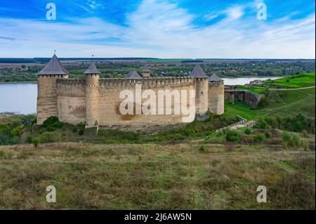 The Khotyn Fortress is a fortification complex located on the right bank of the Dniester River in Khotyn, Chernivtsi Oblast (province) of western Ukra Stock Photo