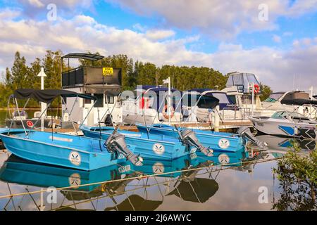 Forster NSW Australia - 13 April 2022: Tranquil early morning sunrise at the marina Stock Photo