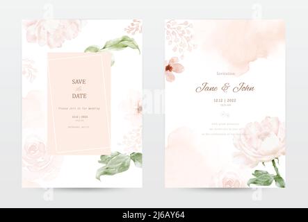 Rose and leaves watercolor invitation template cards set. Collection watercolor botanical vector suitable for Wedding Invitation, save the date, thank Stock Vector