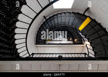 Looking up at the spiraling staircase of the St Augustine Lighthouse Stock Photo