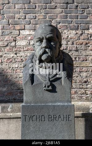 In 1932, a bust of Tycho Brahe was erected in his honour at the bottom of the Round Tower, made by the sculptor Siegfried Wagner (1874-1952). Stock Photo
