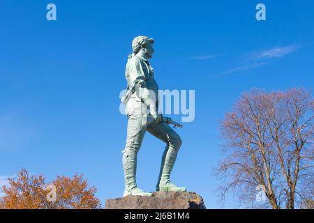 Minute Man Statue in Battle Green in historic town center of Lexington, Massachusetts MA, USA. Stock Photo