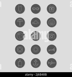 Summer vacation icons with white outline with button Stock Vector