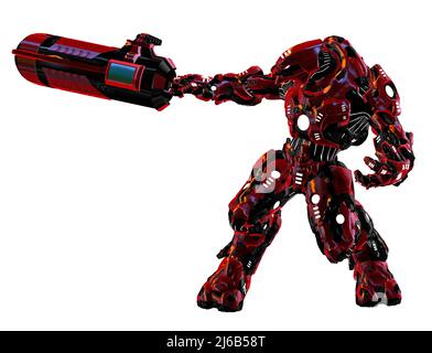 robotic warrior with red weapon and armor, 3d illustration Stock Photo