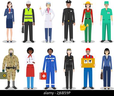 People occupation characters set in flat style isolated on white background. Flat vector icons on white background. Templates for infographic, sites, Stock Vector