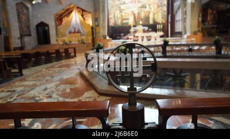 The Church of the Annunciation also knows as Basilica of the Annunciation, Nazareth, Israel. View of the Interior of the Basilica of the Annunciation Stock Photo