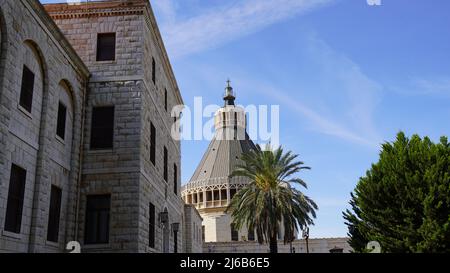 The Church of the Annunciation also knows as Basilica of the Annunciation, Nazareth, Israel. Facade of Basilica of the Annunciation Stock Photo