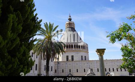 The Church of the Annunciation also knows as Basilica of the Annunciation, Nazareth, Israel. Facade of Basilica of the Annunciation Stock Photo