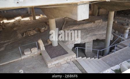 The Church of the Annunciation also knows as Basilica of the Annunciation, Nazareth, Israel. Well-preserved parts of the columns on display in the mus Stock Photo