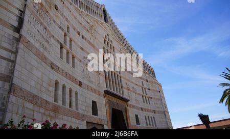 The Church of the Annunciation also knows as Basilica of the Annunciation, Nazareth, Israel. Facade of Basilica of the Annunciation Stock Photo